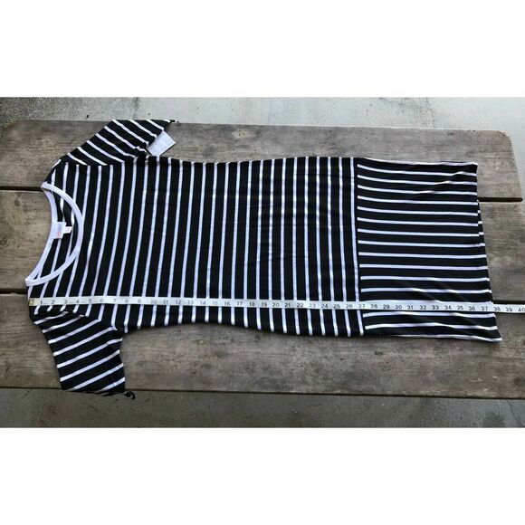 LuLaRoe Julia Dress Black White‎ Horizontal Vertical Stripes NEW NWT Small - Picture 5 of 6